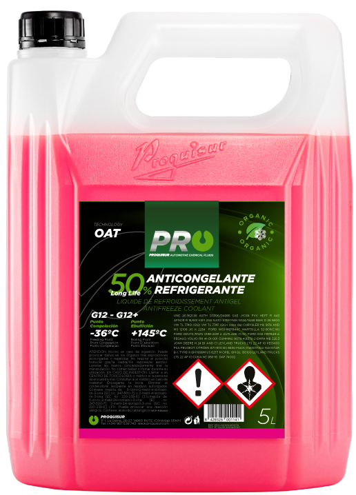 Líquido anticongelante 50% orgánico G-12 rosa 5L PROQUISUR PR050. Precio:  12,01€. - Endado.com